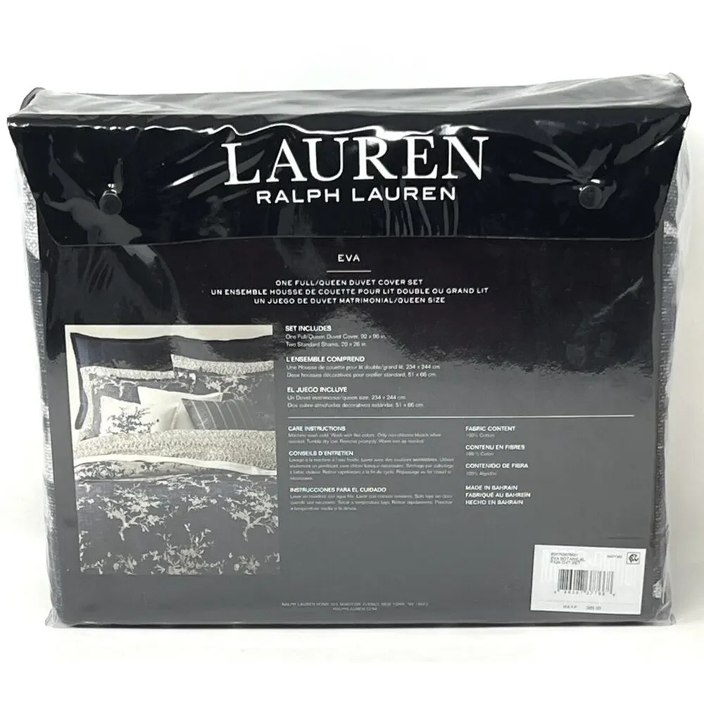 Ralph Lauren Eva Botanical Full Queen Duvet Cover Set 2 Shams Navy Multi SATEEN
